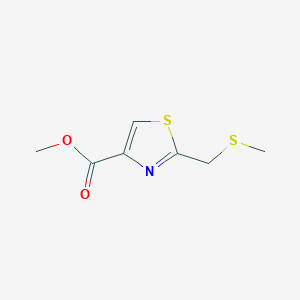 molecular formula C7H9NO2S2 B13683660 Methyl 2-[(Methylthio)methyl]thiazole-4-carboxylate 