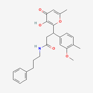 molecular formula C26H29NO5 B13683671 3-(3-Hydroxy-6-methyl-4-oxo-4H-pyran-2-yl)-3-(3-methoxy-4-methylphenyl)-N-(3-phenylpropyl)propanamide 