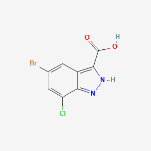 molecular formula C8H4BrClN2O2 B13683715 5-Bromo-7-chloro-1H-indazole-3-carboxylic Acid 
