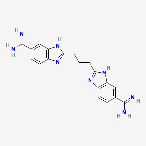 molecular formula C19H20N8 B13683828 1H-Benzimidazole-5-carboximidamide, 2,2'-(1,3-propanediyl)bis- CAS No. 66639-24-5