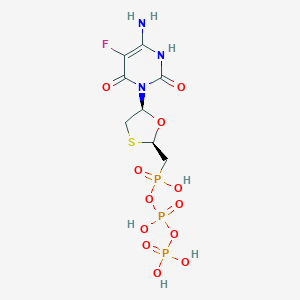molecular formula C8H13FN3O12P3S B136840 [(2R,5S)-5-(6-amino-5-fluoro-2,4-dioxo-1H-pyrimidin-3-yl)-1,3-oxathiolan-2-yl]methyl-[hydroxy(phosphonooxy)phosphoryl]oxyphosphinic acid CAS No. 145819-92-7