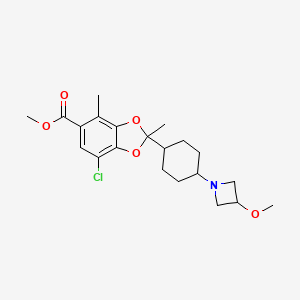 molecular formula C21H28ClNO5 B13684297 Methyl 7-Chloro-2-[4-(3-methoxyazetidin-1-yl)cyclohexyl]-2,4-dimethylbenzo[d][1,3]dioxole-5-carboxylate 