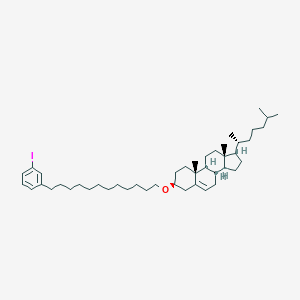 molecular formula C45H73IO B136845 (3S,8S,9S,10R,13R,14S,17R)-3-[12-(3-iodophenyl)dodecoxy]-10,13-dimethyl-17-[(2R)-6-methylheptan-2-yl]-2,3,4,7,8,9,11,12,14,15,16,17-dodecahydro-1H-cyclopenta[a]phenanthrene CAS No. 130504-77-7