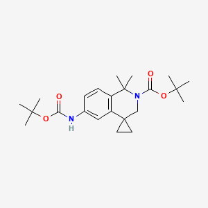 molecular formula C23H34N2O4 B13684682 tert-butyl 1,1-dimethyl-6-[(2-methylpropan-2-yl)oxycarbonylamino]spiro[3H-isoquinoline-4,1'-cyclopropane]-2-carboxylate 