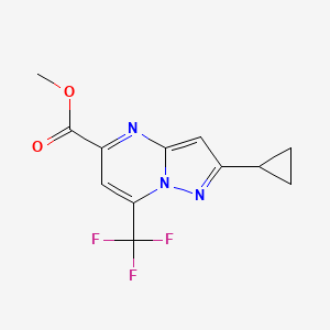molecular formula C12H10F3N3O2 B13685098 Methyl 2-cyclopropyl-7-(trifluoromethyl)pyrazolo[1,5-a]pyrimidine-5-carboxylate 