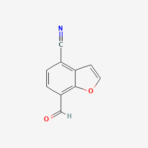 molecular formula C10H5NO2 B13685621 7-Formylbenzofuran-4-carbonitrile 