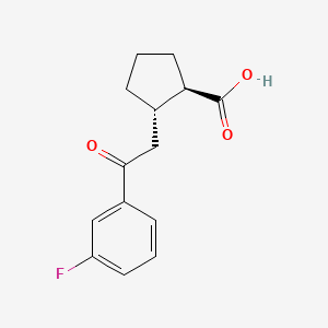 B1368575 trans-2-[2-(3-Fluorophenyl)-2-oxoethyl]cyclopentane-1-carboxylic acid CAS No. 733740-65-3