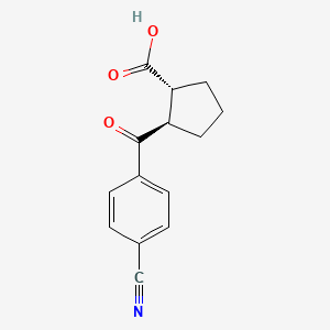 molecular formula C14H13NO3 B1368576 trans-2-(4-Cyanobenzoyl)cyclopentane-1-carboxylic acid CAS No. 733740-87-9