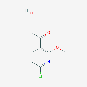 molecular formula C11H14ClNO3 B13686406 1-(6-Chloro-2-methoxy-3-pyridyl)-3-hydroxy-3-methyl-1-butanone 