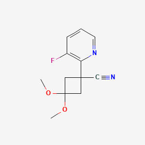 molecular formula C12H13FN2O2 B13686449 1-(3-Fluoro-2-pyridyl)-3,3-dimethoxy-cyclobutanecarbonitrile 