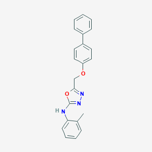 molecular formula C22H19N3O2 B136866 1,3,4-Oxadiazol-2-amine, 5-(((1,1'-biphenyl)-4-yloxy)methyl)-N-(2-methylphenyl)- CAS No. 126006-82-4