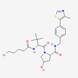 molecular formula C27H37BrN4O4S B13686615 (2S,4R)-1-[(S)-2-(5-Bromopentanamido)-3,3-dimethylbutanoyl]-4-hydroxy-N-[4-(4-methyl-5-thiazolyl)benzyl]pyrrolidine-2-carboxamide 