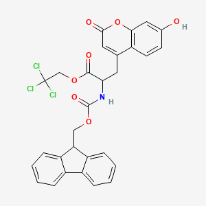 molecular formula C29H22Cl3NO7 B13686905 2,2,2-Trichloroethyl (S)-2-(Fmoc-amino)-3-(7-hydroxy-2-oxo-2H-chromen-4-yl)propanoate 