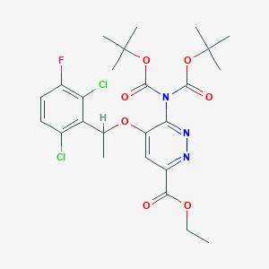 molecular formula C25H30Cl2FN3O7 B13686924 Ethyl (R)-5-[1-(2,6-dichloro-3-fluorophenyl)ethoxy]-6-[bis(boc)amino]pyridazine-3-carboxylate 