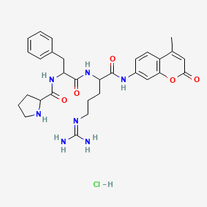 molecular formula C30H38ClN7O5 B1368700 N-[1-[[5-(Diaminomethylideneamino)-1-[(4-methyl-2-oxochromen-7-yl)amino]-1-oxopentan-2-yl]amino]-1-oxo-3-phenylpropan-2-yl]pyrrolidine-2-carboxamide;hydrochloride 