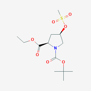 molecular formula C13H23NO7S B1368811 1-(tert-Butyl) 2-ethyl (2R,4R)-4-[(methylsulfonyl)oxy]-1,2-pyrrolidinedicarboxylate 