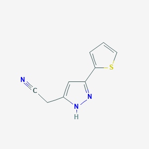 molecular formula C9H7N3S B1368827 2-(3-(thiophen-2-yl)-1H-pyrazol-5-yl)acetonitrile 