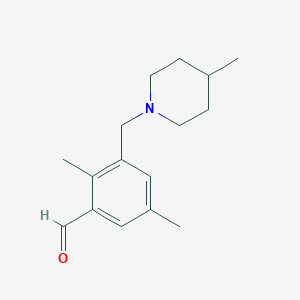 molecular formula C16H23NO B1369097 2,5-Dimethyl-3-((4-methylpiperidin-1-yl)methyl)benzaldehyde CAS No. 894213-77-5