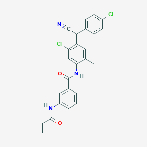 molecular formula C25H21Cl2N3O2 B13691080 N-(5-chloro-4-((4-chlorophenyl)(cyano)methyl)-2-methylphenyl)-3-propionamidobenzamide 