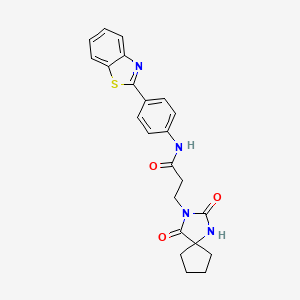 molecular formula C23H22N4O3S B13692379 N-[4-(2-Benzothiazolyl)phenyl]-3-(2,4-dioxo-1,3-diazaspiro[4.4]nonan-3-yl)propanamide 
