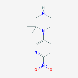 molecular formula C11H16N4O2 B13695628 2,2-Dimethyl-1-(6-nitropyridin-3-yl)piperazine 