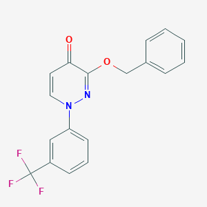 molecular formula C18H13F3N2O2 B136962 4(1H)-Pyridazinone, 3-(phenylmethoxy)-1-(3-(trifluoromethyl)phenyl)- CAS No. 146824-83-1