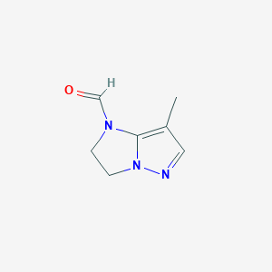 molecular formula C7H9N3O B136969 1H-Imidazo[1,2-b]pyrazole-1-carboxaldehyde, 2,3-dihydro-7-methyl-(9CI) CAS No. 126352-86-1