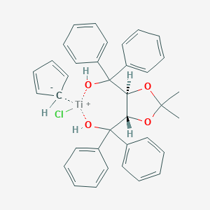 molecular formula C36H35ClO4Ti B137016 chlorotitanium(1+);cyclopenta-1,3-diene;[(4S,5S)-5-[hydroxy(diphenyl)methyl]-2,2-dimethyl-1,3-dioxolan-4-yl]-diphenylmethanol CAS No. 140462-73-3