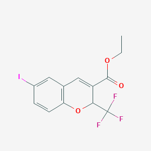 molecular formula C13H10F3IO3 B1370318 ethyl 6-iodo-2-trifluoromethyl-2H-1-benzopyran-3-carboxylate 