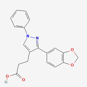 molecular formula C19H16N2O4 B1370616 3-[3-(1,3-benzodioxol-5-yl)-1-phenyl-1H-pyrazol-4-yl]propanoic acid CAS No. 1171384-62-5