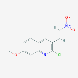molecular formula C12H9ClN2O3 B13707912 E-2-Chloro-7-methoxy3-(2-nitro)vinylquinoline 