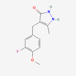 molecular formula C12H13FN2O2 B1370817 1,2-dihydro-4-[(3-fluoro-4-methoxyphenyl)methyl]-5-methyl-3H-pyrazol-3-one 