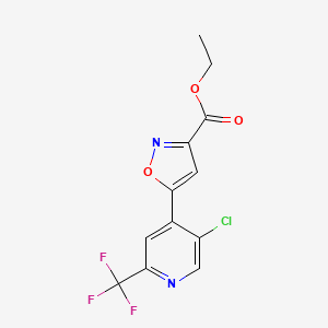 molecular formula C12H8ClF3N2O3 B13711501 Ethyl 5-(5-chloro-2-(trifluoromethyl)pyridin-4-yl)isoxazole-3-carboxylate 