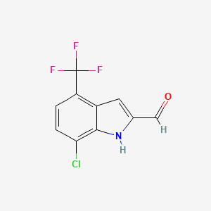 molecular formula C10H5ClF3NO B1371321 7-Chloro-4-(trifluoromethyl)-1H-indole-2-carbaldehyde CAS No. 883522-93-8