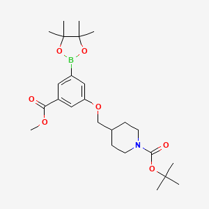 molecular formula C25H38BNO7 B13715047 tert-Butyl 4-((3-(methoxycarbonyl)-5-(4,4,5,5-tetramethyl-1,3,2-dioxaborolan-2-yl)phenoxy)methyl)piperidine-1-carboxylate 