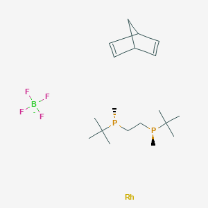molecular formula C19H36BF4P2Rh- B13716259 bicyclo[2.2.1]hepta-2,5-diene;(S)-tert-butyl-[2-[tert-butyl(methyl)phosphanyl]ethyl]-methylphosphane;rhodium;tetrafluoroborate 