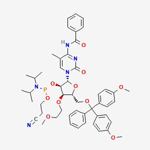 molecular formula C50H60N5O10P B13716773 N-[1-[(2R,3R,4R,5R)-5-[[bis(4-methoxyphenyl)-phenylmethoxy]methyl]-3-[2-cyanoethoxy-[di(propan-2-yl)amino]phosphanyl]oxy-4-(2-methoxyethoxy)oxolan-2-yl]-5-methyl-2-oxopyrimidin-4-yl]benzamide 