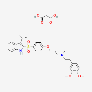 molecular formula C34H42N2O9S B13717656 N-[2-(3,4-dimethoxyphenyl)ethyl]-N-methyl-3-[4-[(3-propan-2-yl-1H-indol-2-yl)sulfonyl]phenoxy]propan-1-amine;propanedioic acid 