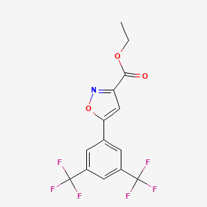 molecular formula C14H9F6NO3 B13718182 Ethyl 5-[3,5-bis(trifluoromethyl)phenyl]isoxazole-3-carboxylate 