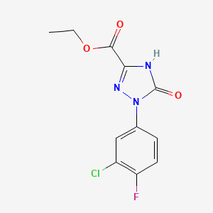 molecular formula C11H9ClFN3O3 B13718962 Ethyl 1-(3-chloro-4-fluorophenyl)-2,5-dihydro-5-oxo-1H-1,2,4-triazole-3-carboxylate 