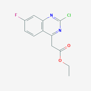 molecular formula C12H10ClFN2O2 B13719416 Ethyl 2-Chloro-7-fluoroquinazoline-4-acetate 