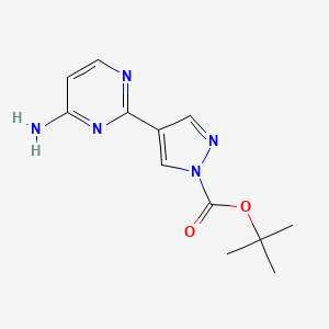 molecular formula C12H15N5O2 B13719577 4-Amino-2-(1-Boc-4-pyrazolyl)pyrimidine 