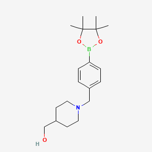 molecular formula C19H30BNO3 B13720249 (1-{[4-(Tetramethyl-1,3,2-dioxaborolan-2-yl)phenyl]methyl}piperidin-4-yl)methanol 