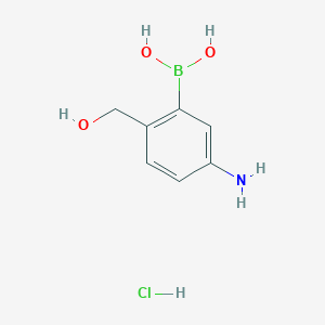 molecular formula C7H11BClNO3 B13720332 B-[5-amino-2-(hydroxymethyl)phenyl]boronic acid hydrochloride 
