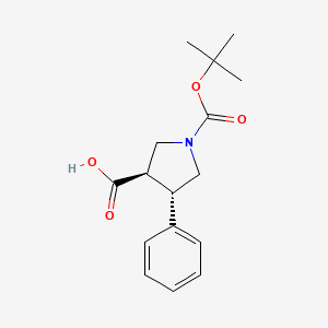 molecular formula C16H21NO4 B1372093 trans-1-(tert-Butoxycarbonyl)-4-phenylpyrrolidine-3-carboxylic acid CAS No. 221142-28-5