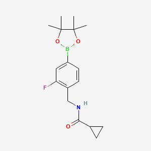 molecular formula C17H23BFNO3 B13721148 N-(2-fluoro-4-(4,4,5,5-tetramethyl-1,3,2-dioxaborolan-2-yl)benzyl)cyclopropanecarboxamide 
