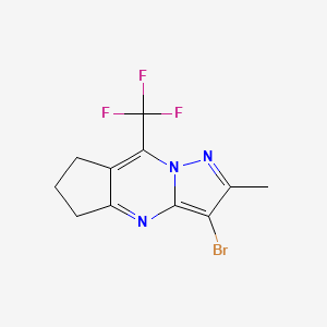 molecular formula C11H9BrF3N3 B13721401 3-Bromo-6,7-dihydro-2-methyl-8-trifluoromethyl-5H-cyclopenta-[E]-pyrimidine-[3,2-B]-pyrazole 