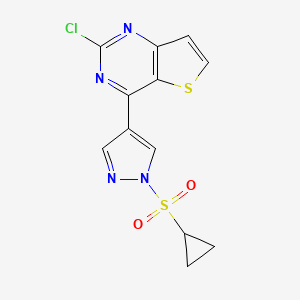 molecular formula C12H9ClN4O2S2 B13722077 2-Chloro-4-(1-cyclopropanesulfonyl-1H-pyrazol-4-yl)-thieno[3,2-d]pyrimidine 