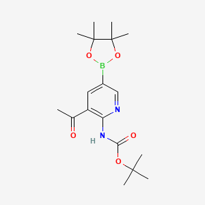 molecular formula C18H27BN2O5 B13722097 Tert-butyl (3-acetyl-5-(4,4,5,5-tetramethyl-1,3,2-dioxaborolan-2-yl)pyridin-2-yl)carbamate 
