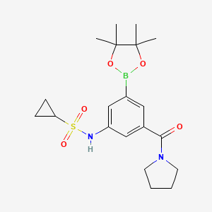 molecular formula C20H29BN2O5S B13722496 Cyclopropanesulfonic acid [3-(pyrrolidine-1-carbonyl)-5-(4,4,5,5-tetramethyl-[1,3,2]dioxaborolan-2-yl)-phenyl]-amide 